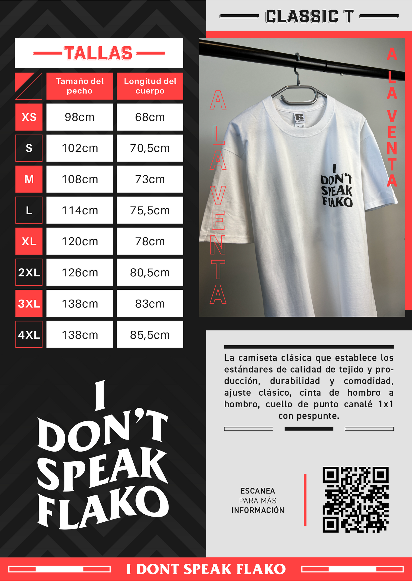 Camiseta clásica "I DON'T SPEAK FLAKO" color blanco