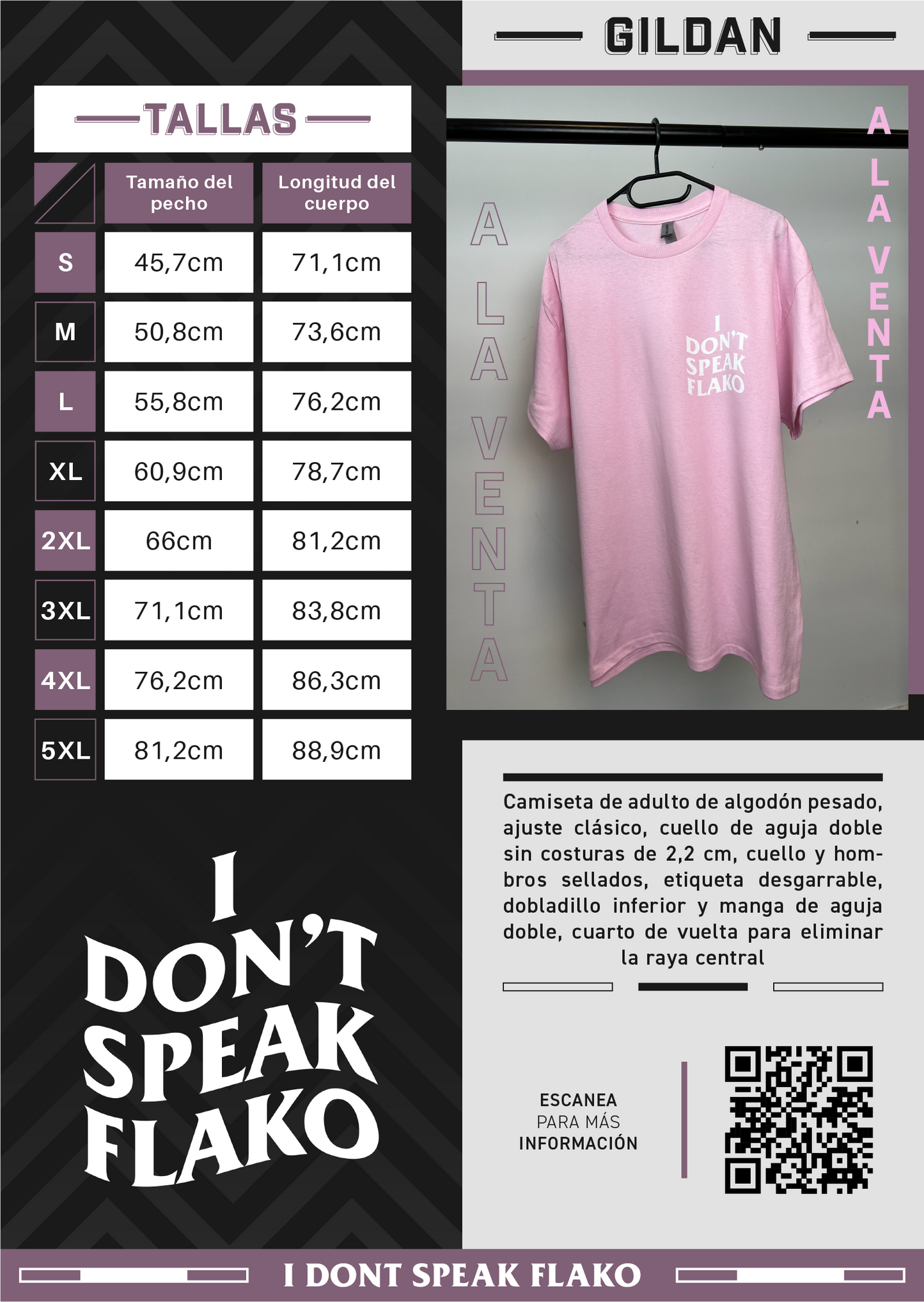 Camiseta clásica "I DON'T SPEAK FLAKO" color rosa