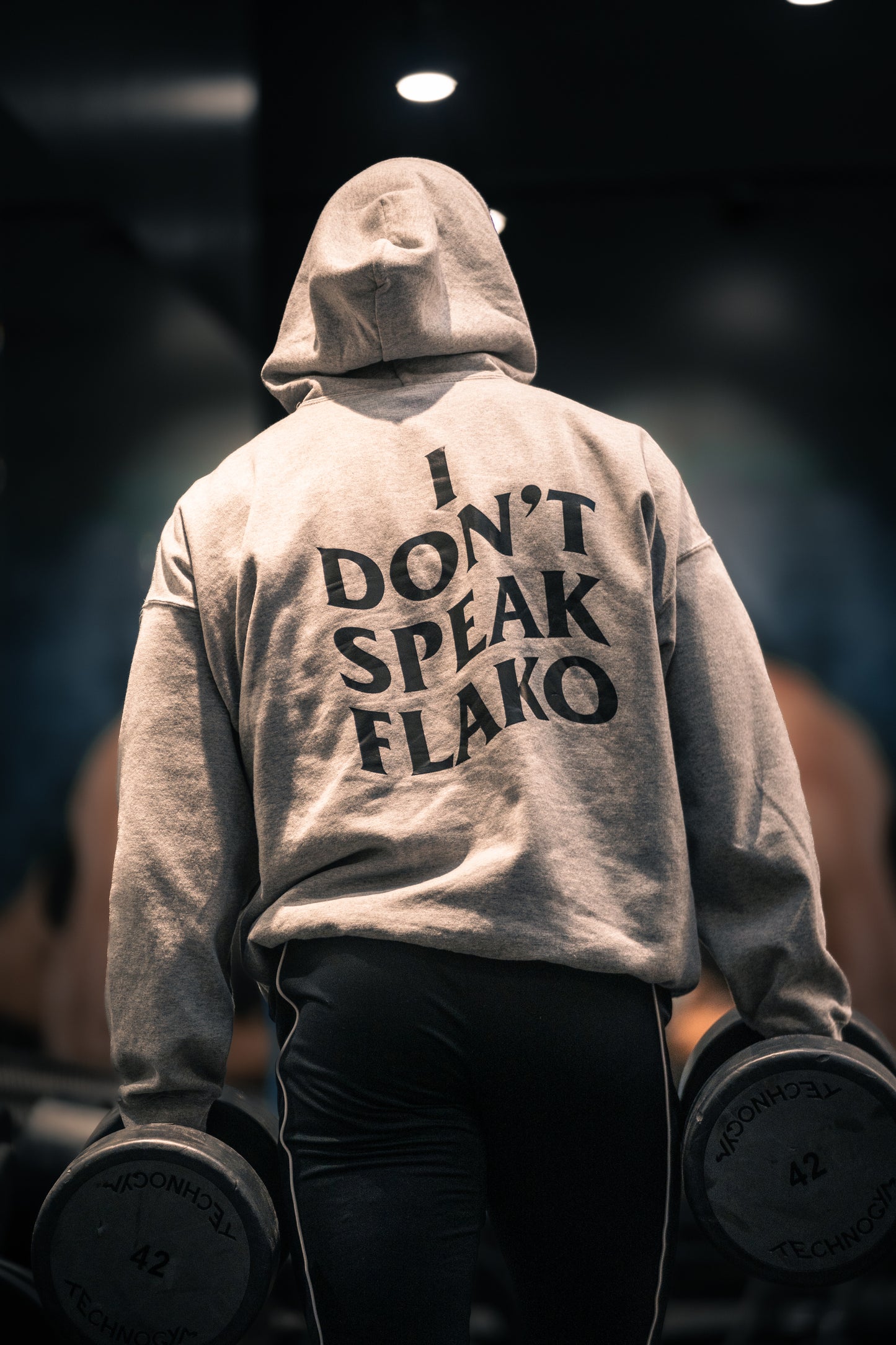 Sudadera "I DON'T SPEAK FLAKO" color gris